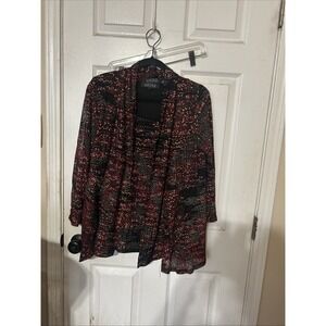 Kasper Metallic Gold Red & Black Blazer & Tank Top Women Petite SlXL 2-Piece Set